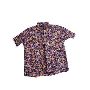 Polo Jeans Co Ralph Lauren Men's Medium Short‎ Sleeve Fish All Over Print Cotton